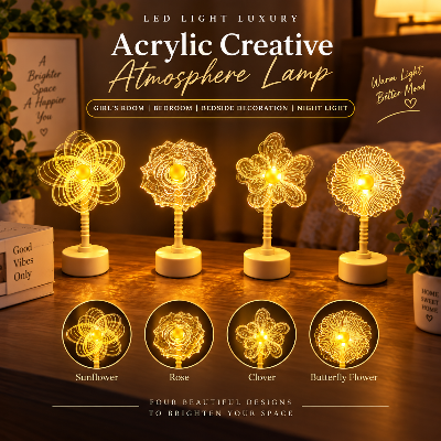 Picture of LED Acrylic Flower Night Light – Luxury Creative Atmosphere Table Lamp for Girl's Room, Bedroom & Bedside Decoration